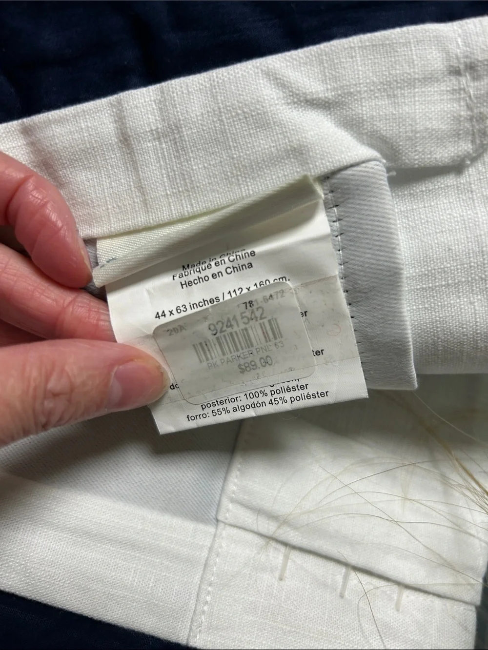 Pottery Barn Kids Window Curtain Panel Parker White w Navy Blue Stripe Trim NEW